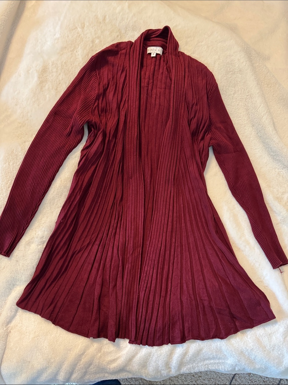 Wine Ribbed Open-Front Women's Cardigan